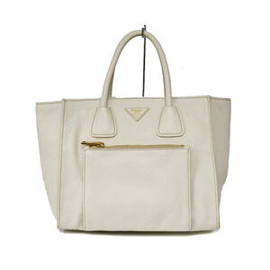 Prada Vitello Daino Front Pocket Tote shade Talco grained white leather